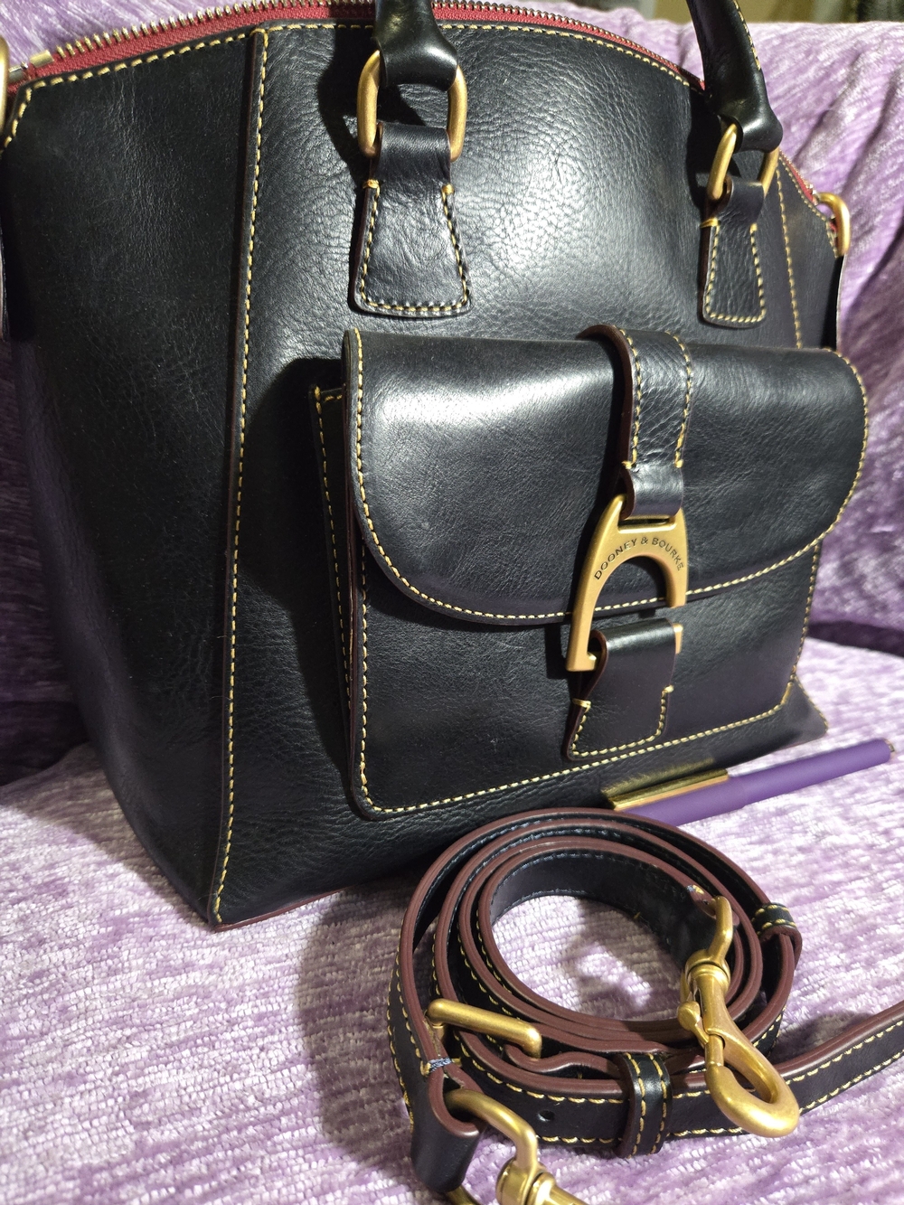 Dooney & Bourke FLORENTINE NAVY💙 Leather Naomi Satchel with Gold Hardware. EUC - Picture 14 of 16